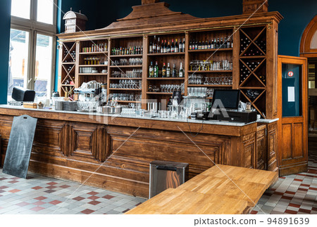 Schaerbeek, Brussels Capital Region - Belgium - Vintage interior design of the railway station bistro 94891639