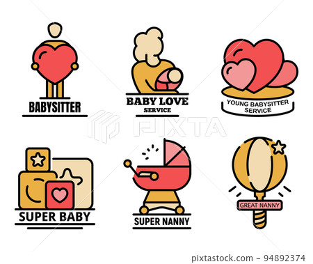 Modern babysitter logo set. Outline set of modern babysitter vector logo thin line color flat on white Modern babysitter logo set. Outline set of modern babysitter vector logo thin line color flat on white 94892374