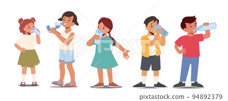 Children Summer Refreshment, Body Hydration. Kids Drinking Clean Water. Little Boys And Girls With Cups And Bottles Children Summer Refreshment, Body Hydration. Kids Drinking Clean Water. Little Boys And Girls With Cups And Bottles 94892379