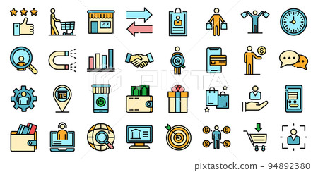 Buyer icons set. Outline set of buyer vector icons thin line color flat on white Buyer icons set. Outline set of buyer vector icons thin line color flat on white 94892380