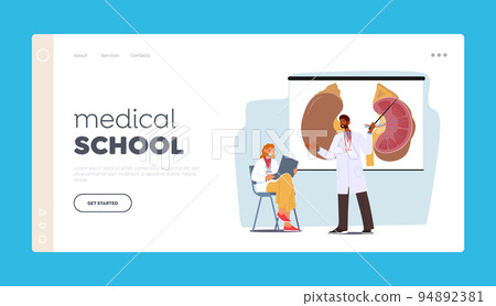 Medical School Landing Page Template. Medicine Education, Seminar, Science Presentation, Training Lecture in Classroom 94892381