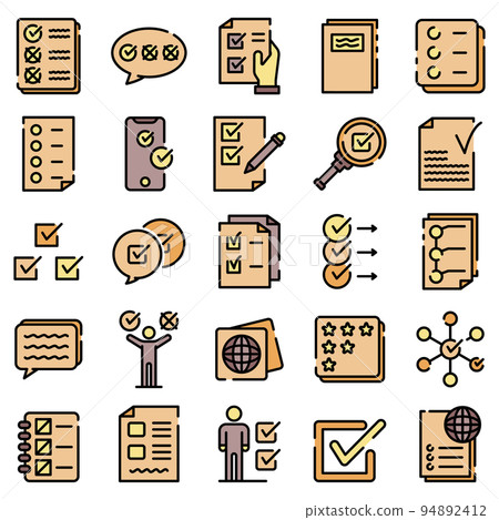 Checklist icons set. Outline set of checklist vector icons thin line color flat on white 94892412