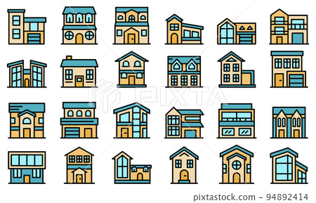Cottage icons set. Outline set of cottage vector icons thin line color flat on white Cottage icons set. Outline set of cottage vector icons thin line color flat on white 94892414
