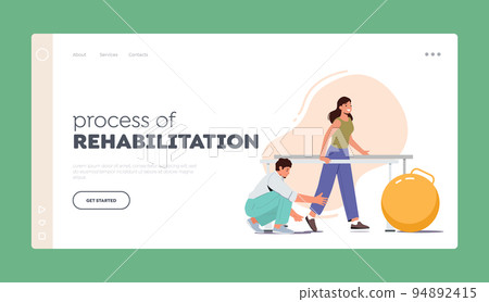 Rehabilitation Process Landing Page Template. Doctor Help Patient To Walk After Injury Or Operation at Physio Therapy 94892415