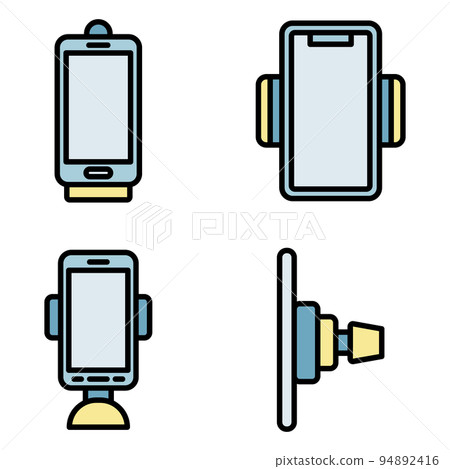 Mobile phone holder icons set. Outline set of mobile phone holder vector icons thin line color flat on white 94892416