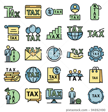 Tax icons set. Outline set of tax vector icons thin line color flat on white Tax icons set. Outline set of tax vector icons thin line color flat on white 94892490