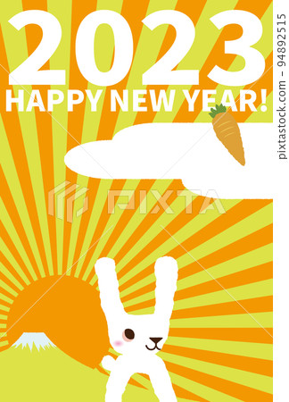 2023年新年賀卡與一隻可愛的簡單兔子,富士山,第一個日出和金色的天空 2023年新年賀卡與一隻可愛的簡單兔子,富士山,第一個日出和金色的天空 94892515