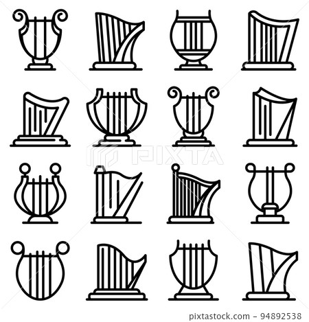 Harp icons set. Outline set of harp vector icons for web design isolated on white background 94892538