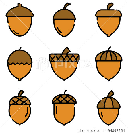 Acorn icons set. Outline set of acorn vector icons thin line color flat on white Acorn icons set. Outline set of acorn vector icons thin line color flat on white 94892564