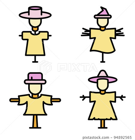 Scarecrow icons set. Outline set of scarecrow vector icons thin line color flat on white 94892565