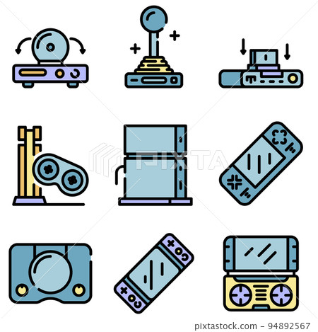 Console icons set. Outline set of console vector icons thin line color flat on white Console icons set. Outline set of console vector icons thin line color flat on white 94892567