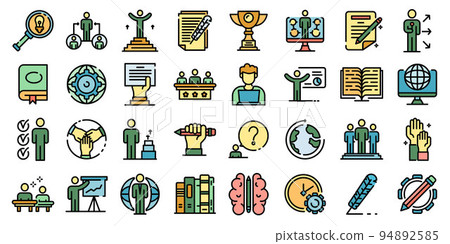 Staff education icons set. Outline set of staff education vector icons thin line color flat on white Staff education icons set. Outline set of staff education vector icons thin line color flat on white 94892585