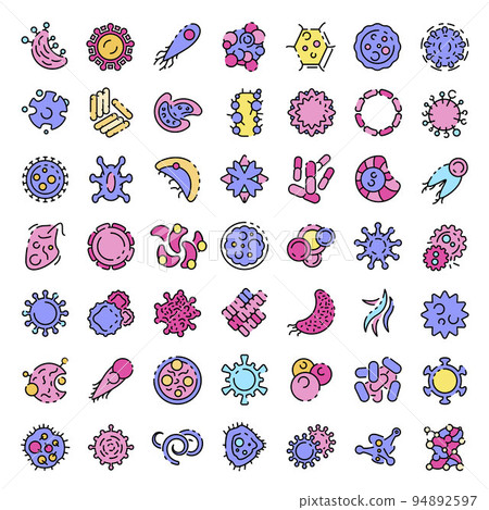 Bacteria icons set. Outline set of bacteria vector icons thin line color flat on white 94892597
