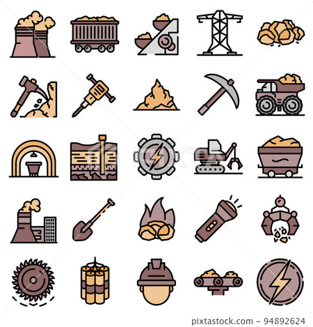 Coal industry icons set. Outline set of coal industry vector icons thin line color flat on white 94892624