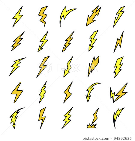 Lightning bolt icons set. Outline set of lightning bolt vector icons thin line color flat on white 94892625