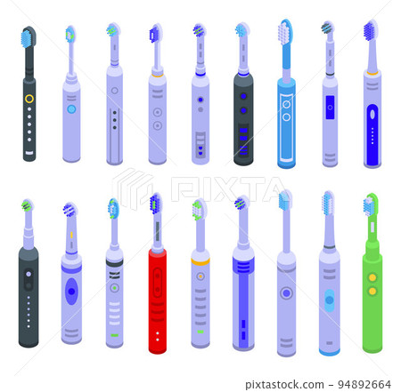 Electric toothbrush icons set. Isometric set of electric toothbrush vector icons for web design isolated on white background Electric toothbrush icons set. Isometric set of electric toothbrush vector icons for web design isolated on white background 94892664