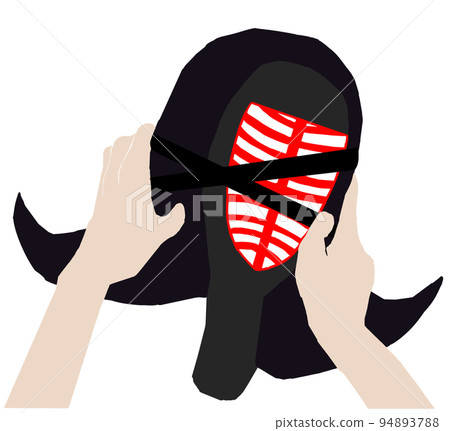 Vector illustration of a hand holding a kendo mask 94893788