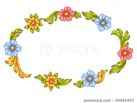 Decorative floral frame in baroque style. Colorful curling plant. Decorative floral frame in baroque style. Colorful curling plant. 94895497