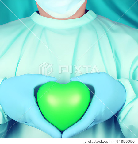 Surgeon holding a green hearth 94896096