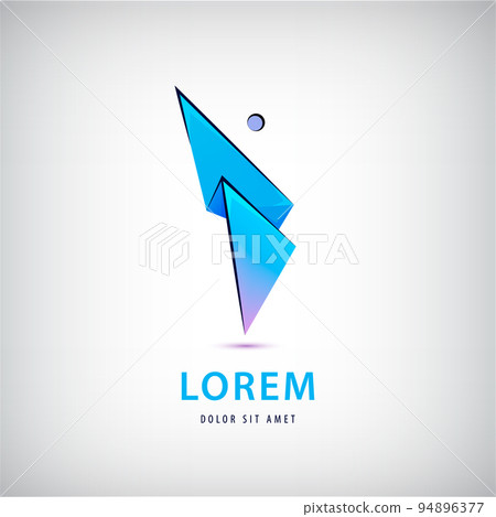 Vector abstract origami man logo, leader, winner, faceted triangle geometric figure icon. Vector abstract origami man logo, leader, winner, faceted triangle geometric figure icon. 94896377