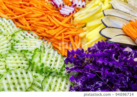 Fresh various grated vegetables as salad ingredients top view. Healthy eating concept. 94896714