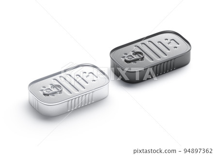 Blank white and black aluminum sardine conserve can mockup, isolated Blank white and black aluminum sardine conserve can mockup, isolated 94897362