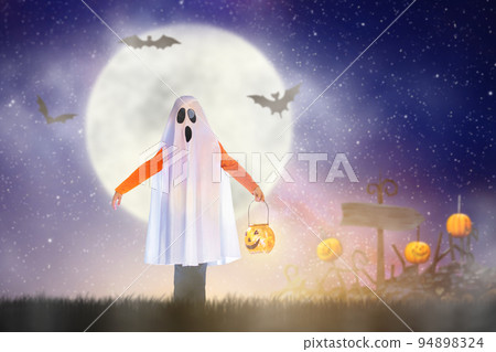 Kids in ghost costume on Halloween trick or treat 94898324