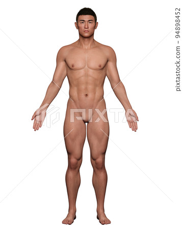 Naked man standing upright with hands open, front 94898452