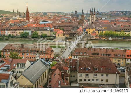 Wurzburg Old Main Bridge, Alte Mainbrucke, from above at sunset, Germany Wurzburg Old Main Bridge, Alte Mainbrucke, from above at sunset, Germany 94899815