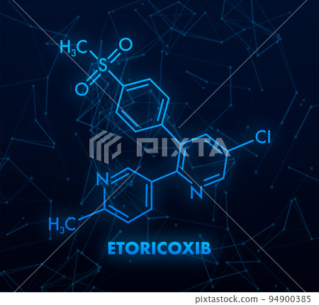 Etoricoxib concept chemical formula icon label, text font vector illustration 94900385