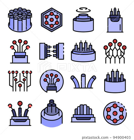 Optical fiber icons set. Outline set of optical fiber vector icons thin line color flat on white 94900403