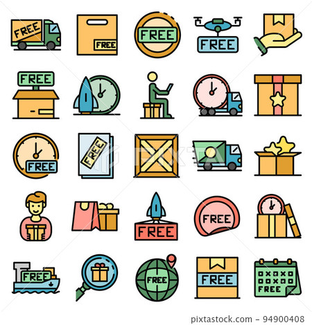 Free shipping icons set. Outline set of free shipping vector icons thin line color flat on white 94900408