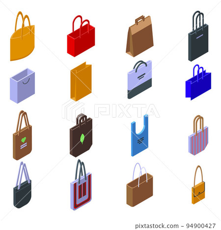 Eco bag icons set. Isometric set of eco bag vector icons for web design isolated on white background Eco bag icons set. Isometric set of eco bag vector icons for web design isolated on white background 94900427