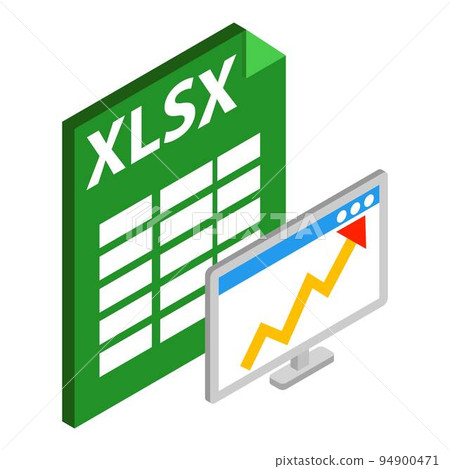 Xlsx file icon. Isometric illustration of xlsx file vector icon for web Xlsx file icon. Isometric illustration of xlsx file vector icon for web 94900471
