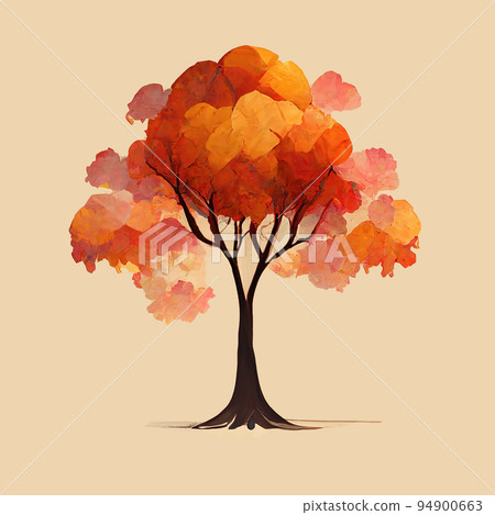 Autumn red tree in a watercolor style illustration. A stylized tree with an orange crown. Digital illustration. Autumn red tree in a watercolor style illustration. A stylized tree with an orange crown. Digital illustration. 94900663