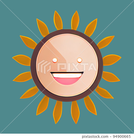 Smiling sun sticker. Sun with a laughing face simple illustration. Digital illustration. Smiling sun sticker. Sun with a laughing face simple illustration. Digital illustration. 94900665