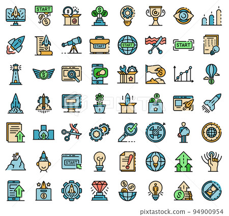Startup icons set. Outline set of startup vector icons thin line color flat on white Startup icons set. Outline set of startup vector icons thin line color flat on white 94900954