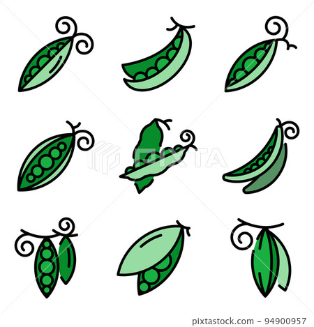 Peas icons set. Outline set of peas vector icons thin line color flat on white 94900957