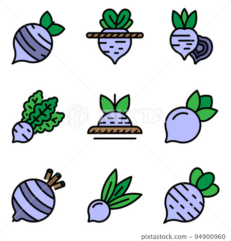 Beet icons set. Outline set of beet vector icons thin line color flat on white 94900960