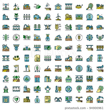 Farming robot icons set. Outline set of farming robot vector icons thin line color flat on white 94900961