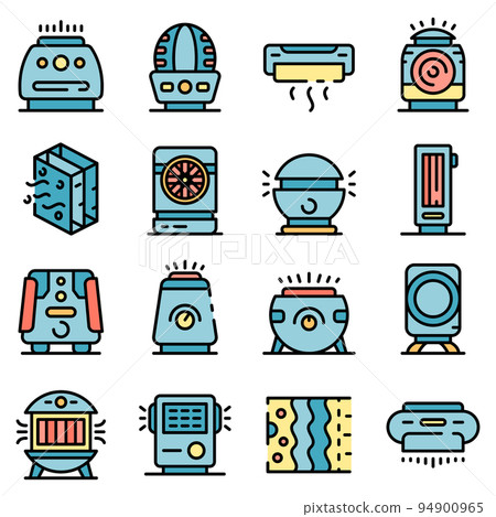Air purifier icons set. Outline set of air purifier vector icons thin line color flat on white Air purifier icons set. Outline set of air purifier vector icons thin line color flat on white 94900965