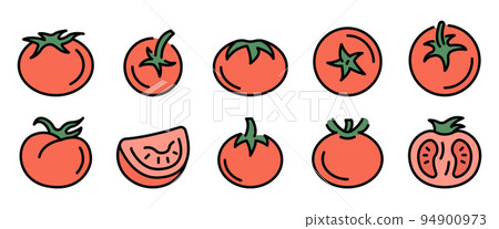 Tomato icons set. Outline set of tomato vector icons thin line color flat on white 94900973