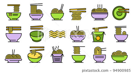Ramen icons set. Outline set of ramen vector icons thin line color flat on white Ramen icons set. Outline set of ramen vector icons thin line color flat on white 94900985