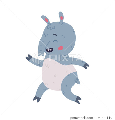 Cute Grey Tapir Animal with Proboscis Running Vector Illustration 94902119