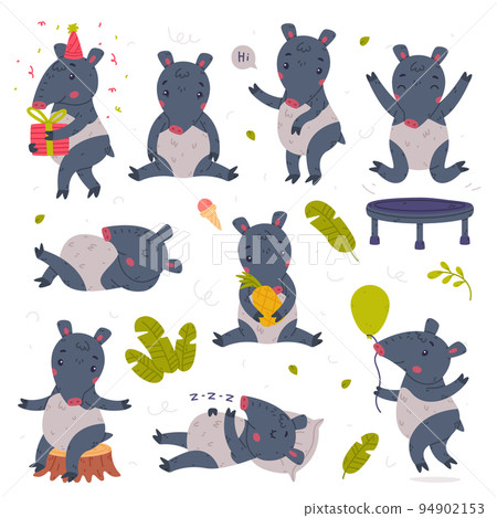 Cute Tapir Animal with Proboscis Engaged in Different Activity Vector Set 94902153