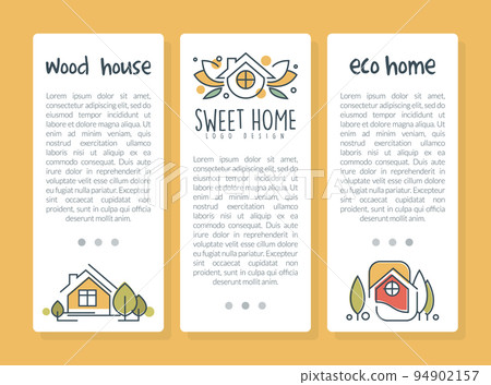 Sweet Eco Home Banner Design with Wood House Element Vector Template 94902157