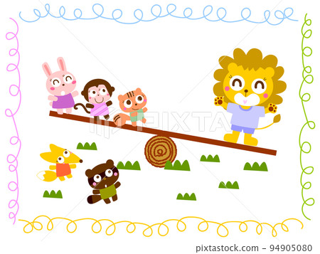 animals playing on seesaw 94905080