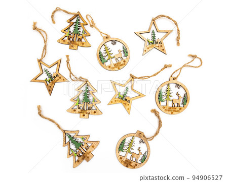 wooden Christmas toys on a white, isolated background 94906527