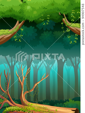 Forest scene with tall trees 94907548