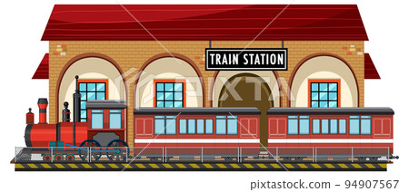 Train station scene with steam locomotive 94907567